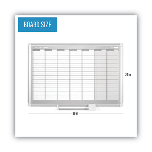 Image of MasterVision® GA0396830 Magnetic Dry Erase Calendar Board, Weekly Planning/Scheduling, 36" x 24", White Surface, Satin Aluminum Frame