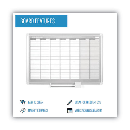 Image of MasterVision® GA0396830 Magnetic Dry Erase Calendar Board, Weekly Planning/Scheduling, 36" x 24", White Surface, Satin Aluminum Frame