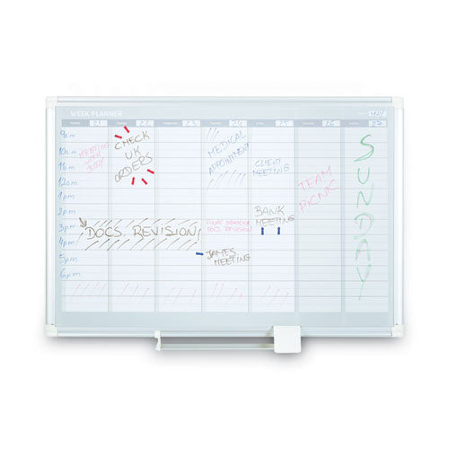 Image of MasterVision® GA0396830 Magnetic Dry Erase Calendar Board, Weekly Planning/Scheduling, 36" x 24", White Surface, Satin Aluminum Frame
