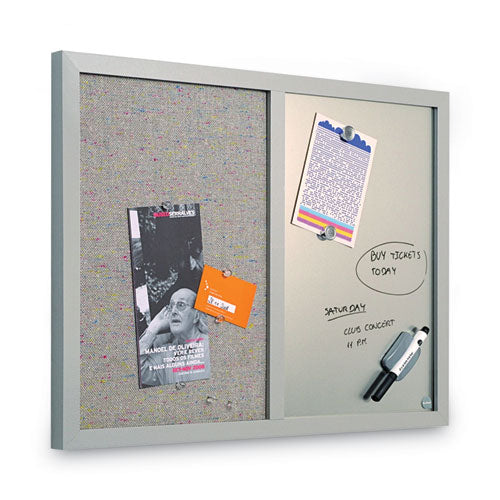 Image of MasterVision® MX04331608 Designer Fabric Bulletin Board, Combo Magnetic Dry Erase/Bulletin, 24" x 18", Multicolor/Gray Surface, Gray Fiberboard Frame