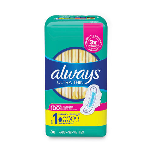 Image of Always® 80724761 Ultra Thin Pads with Wings, Size 1, Regular Absorbency, 36/Pack, 6 Packs/Carton