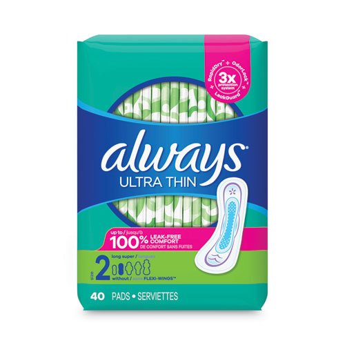 Image of Always® 59874 Ultra Thin Pads, Size 2, Super Long, Super Absorbency, 40/Pack, 6 Packs/Carton
