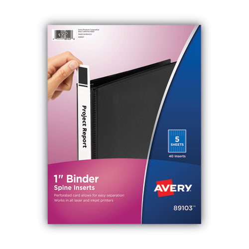 Image of Avery® 89103 Binder Spine Inserts, 1" Spine Width, 8 Inserts/sheet, 5 Sheets/pack