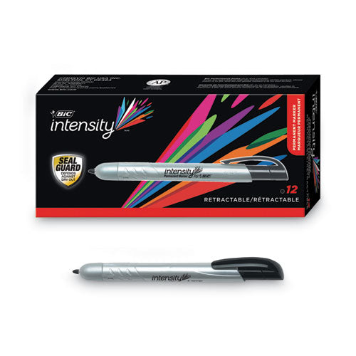 Image of BIC® PMR11-BK Intensity Retractable Permanent Marker, Fine Bullet Tip, Black, Dozen