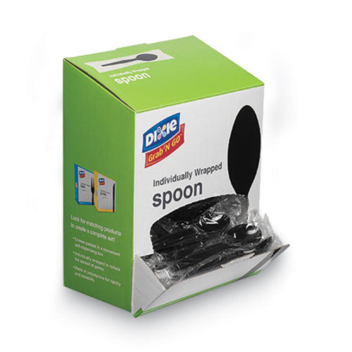 Image of Dixie® TM5W540 Grab'N Go Wrapped Cutlery, Spoon, Plastic, Black, 90/Box