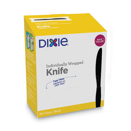 Image of Dixie® KM5W540 Grab'N Go Wrapped Cutlery, Knife, Plastic, Black, 90/Box