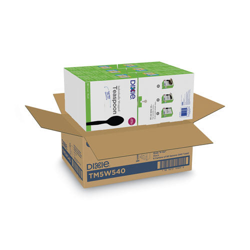Image of Dixie® TM5W540 Grab N Go Wrapped Cutlery, Spoon, Plastic, Black, 90/Box, 6 Boxes/Carton