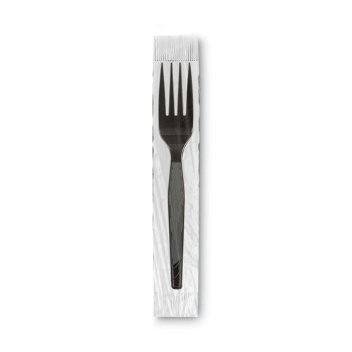 Image of Dixie® FM5W540 Grab'N Go Wrapped Cutlery, Fork, Plastic, Black, 90/Box