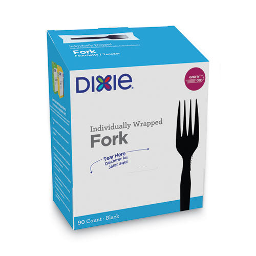 Image of Dixie® FM5W540 Grab'N Go Wrapped Cutlery, Fork, Plastic, Black,  90/Box, 6 Boxes/Carton