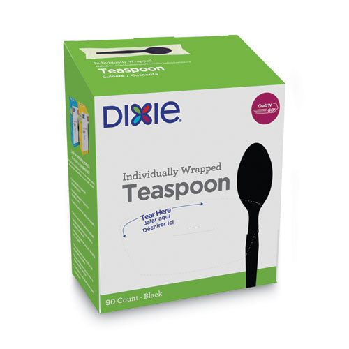 Image of Dixie® TM5W540 Grab N Go Wrapped Cutlery, Spoon, Plastic, Black, 90/Box, 6 Boxes/Carton