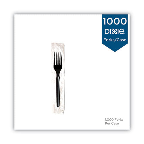 Image of DixieÂ® Individually Wrapped Mediumweight Polystyrene Cutlery, Fork, Plastic, Black, 1,000/Carton