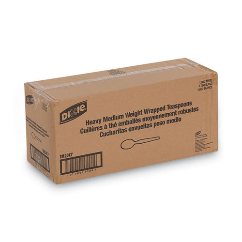 Image of Dixie® TM23C7 Individually Wrapped Mediumweight Polystyrene Cutlery, Spoon, Plastic, White, 1,000/Carton