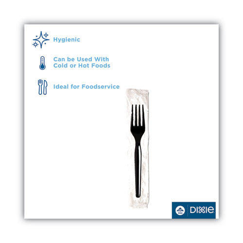 Image of DixieÂ® Individually Wrapped Mediumweight Polystyrene Cutlery, Fork, Plastic, Black, 1,000/Carton