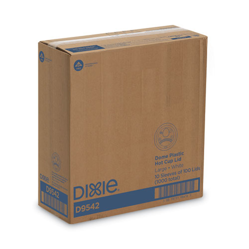 Image of Dixie® D9542 Dome Drink-Thru Lids, Fits 10 oz to 16 oz Hot Cups, Plastic, White, 1,000/Carton