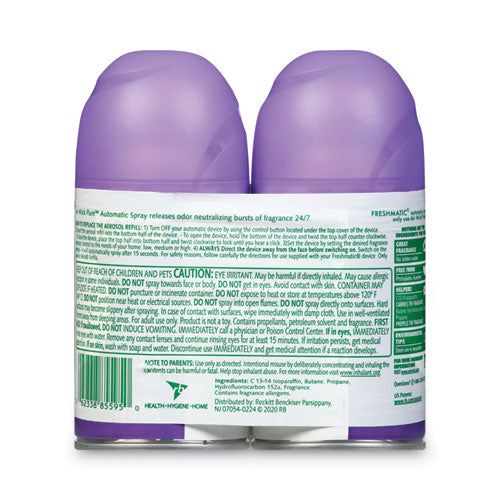 Image of Air Wick® 62338-85595 Freshmatic Ultra Spray Refill, Lavender/chamomile, 5.89 Oz Aerosol Spray, 2/pack, 3 Packs/carton