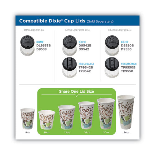 Image of Dixie® 5310COMBO600 PerfecTouch Paper Hot Cups and Lids Combo, 10 oz, Coffee Haze Design, 50/Pack, 6 Packs/Carton
