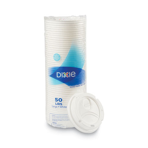Image of Dixie® 9542500DX Dome Drink-Thru Lids, Fits 10 oz to 16 oz PerfecTouch Hot Cups/12 oz to 20 oz WiseSize Hot Cups, Plastic, White, 50/Pack