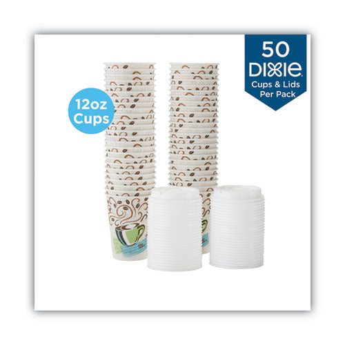 Image of Dixie® 5342COMBO600 Perfectouch Paper Hot Cups And Lids Combo, 12 Oz, Multicolor, 50 Cups/lids/pack