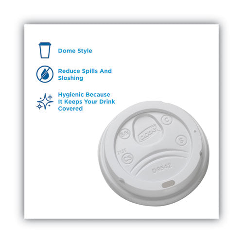 Image of Dixie® D9542 Dome Drink-Thru Lids, Fits 10 oz to 16 oz Hot Cups, Plastic, White, 1,000/Carton
