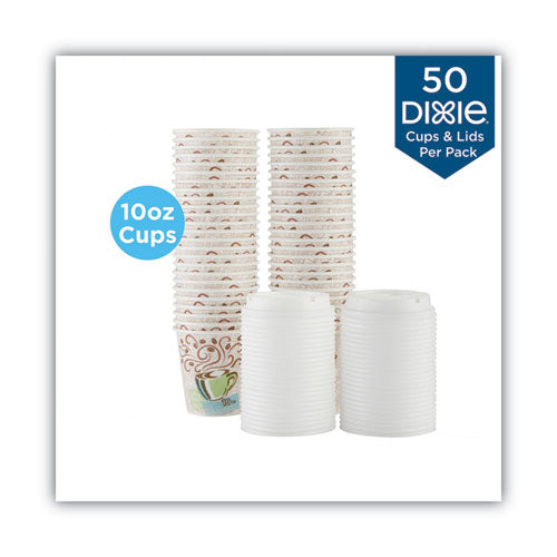 Image of Dixie® 5310COMBO600 PerfecTouch Paper Hot Cups and  Lids Combo, 10 oz, Multicolor, 50 Cups/Lids/Pack