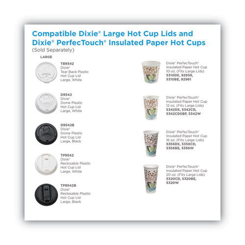 Image of Dixie® D9542 Dome Drink-Thru Lids, Fits 10 oz to 16 oz Hot Cups, Plastic, White, 1,000/Carton