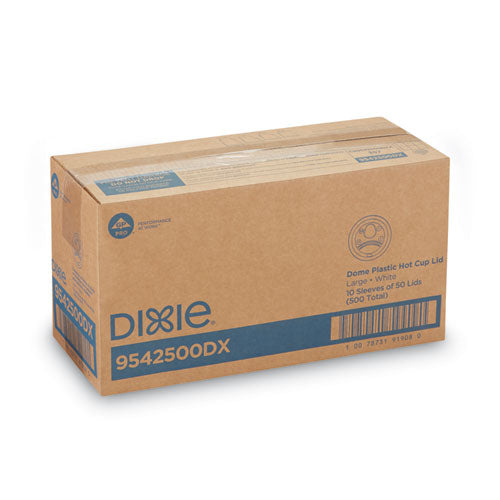 Image of Dixie® 9542500DX Dome Lid, Fits 10 oz to 16 oz PerfecTouch Hot Cups/12 oz to 20 oz WiseSize Hot Cups, Plastic, White, 500/Carton