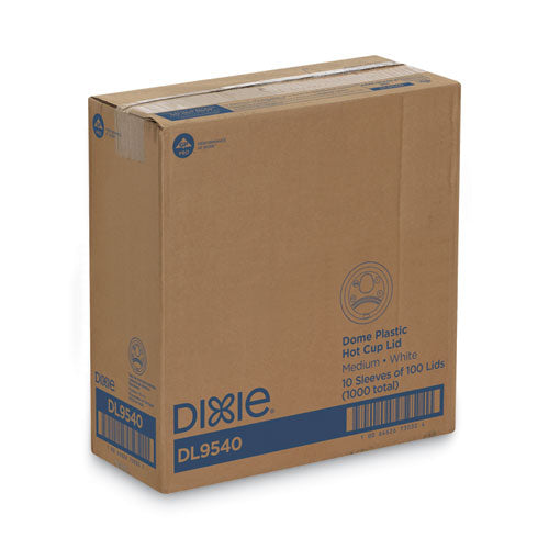 Image of Dixie® DL9540 Sip-Through Dome Hot Drink Lids, Fits 10 oz Dixie Hot Cups, Plastic, White, 100/Pack, 10 Packs/Carton