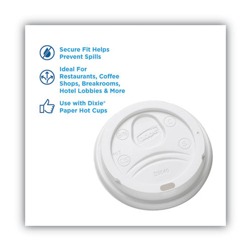 Image of Dixie® DL9540 Sip-Through Dome Hot Drink Lids, Fits 10 oz Dixie Hot Cups, Plastic, White, 100/Pack, 10 Packs/Carton