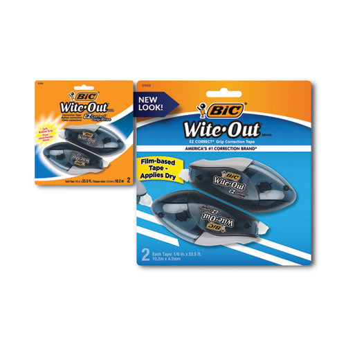 Image of BIC® WOECGP21-WHI Wite-Out Brand EZ Correct Grip Correction Tape, Non-Refillable, 0.17" x 33.5 ft, Translucent Smoke Dispenser, 2/Pack