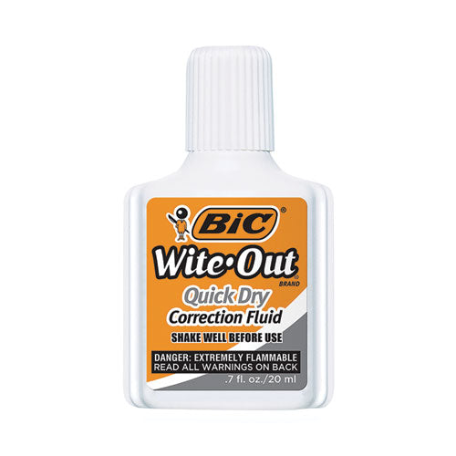 Image of BIC® WOFQD12 WHI Wite-Out Quick Dry Correction Fluid Value Pack, Foam Brush Tip Applicator, 0.68 oz Bottle, White, Dozen
