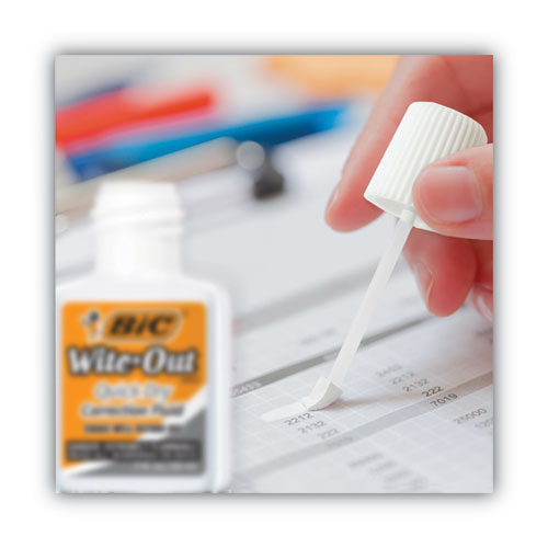 Image of BIC® WOFQD12 WHI Wite-Out Quick Dry Correction Fluid Value Pack, Foam Brush Tip Applicator, 0.68 oz Bottle, White, Dozen