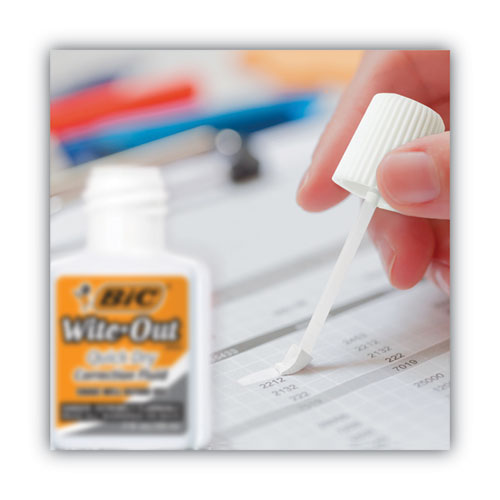 Image of BIC® WOFQD324 Wite-Out Quick Dry Correction Fluid, Foam Brush Tip Applicator, 0.68 oz Bottle, White, 3/Pack