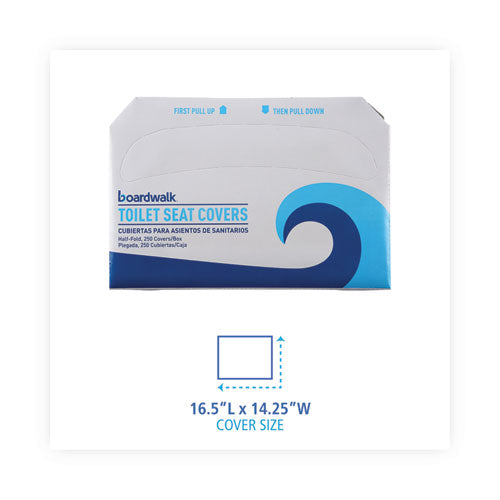 Image of Boardwalk® BWKK5000B Premium Half-Fold Toilet Seat Covers, 14.17 x 16.73, White, 250/Sleeve, 20 Sleeves/Carton