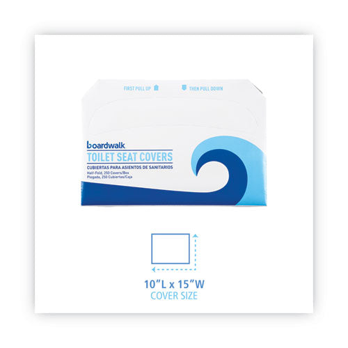 Image of Boardwalk® BWKK2500B Premium Half-Fold Toilet Seat Covers, 14.17 x 16.73, White, 250/Sleeve, 10 Sleeves/Carton