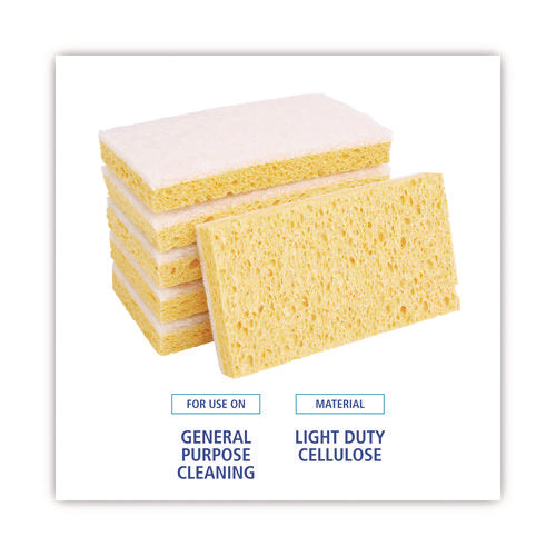 Image of Boardwalk® 63BWK LD Light-Duty Scrubbing Sponge, Individually Wrapped, 3.6 x 6.1, 0.7" Thick, Yellow/White, 20/Carton