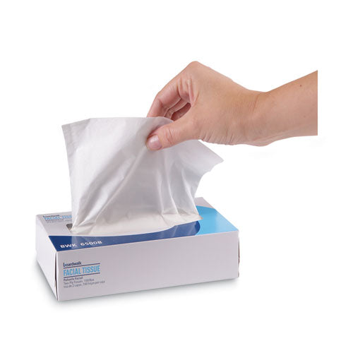 Image of Boardwalk® BWK6500B Office Packs Facial Tissue, Flat Box, 2-Ply, White, 100 Sheets/Box, 30 Boxes/Carton