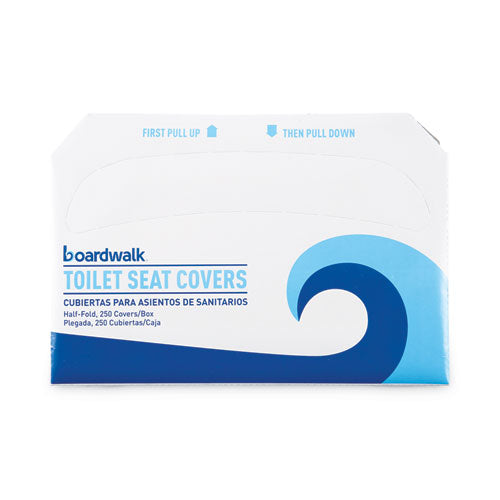 Image of Boardwalk® BWKK5000B Premium Half-Fold Toilet Seat Covers, 14.17 x 16.73, White, 250/Sleeve, 20 Sleeves/Carton