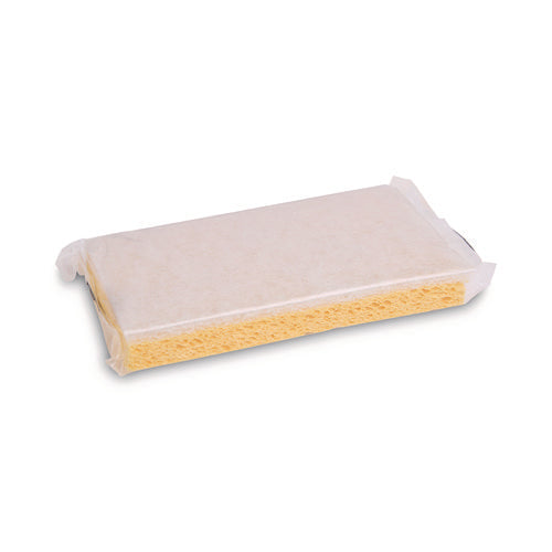 Image of Boardwalk® 63BWK LD Light-Duty Scrubbing Sponge, Individually Wrapped, 3.6 x 6.1, 0.7" Thick, Yellow/White, 20/Carton
