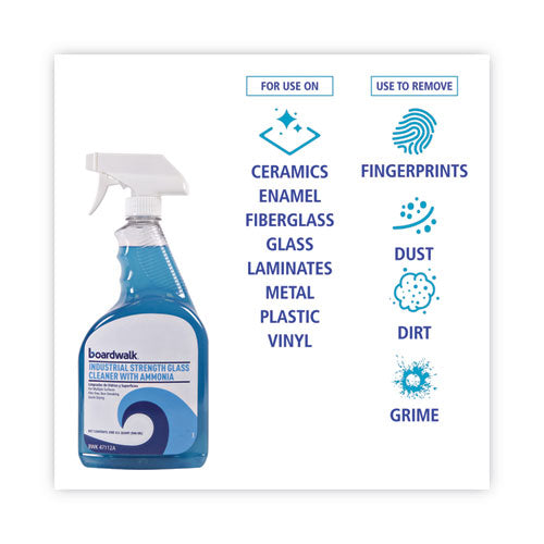 Image of Boardwalk® 585600-12ESSN Industrial Strength Glass Cleaner with Ammonia, Unscented, 32 oz Trigger Spray Bottle, 12/Carton