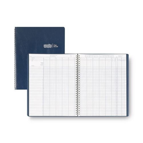 Image of House of Doolittle HOD51407 Recycled Class Record Book, 8 Classes, 35 Students, 9 to 10 Week Terms, 40-Week Span, Blue Cover, 11 x 8.5 Sheets