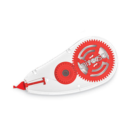 Image of Universal® UNV75602 Correction Tape Dispenser, Non-Refillable, 0.2" x 26.25 ft, White Tape, Clear/Red Dispenser, 2/Pack