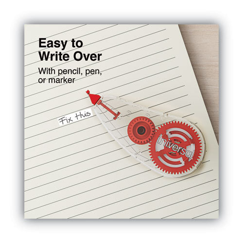 Image of Universal® UNV75602 Correction Tape Dispenser, Non-Refillable, 0.2" x 26.25 ft, White Tape, Clear/Red Dispenser, 2/Pack