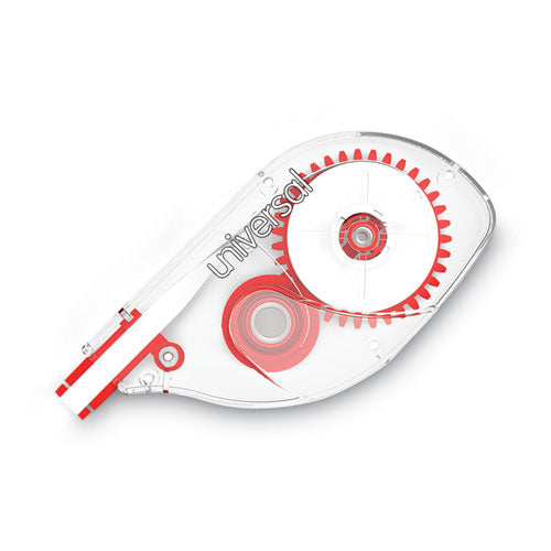 Image of UniversalÂ® Side-Application Correction Tape, Non-Refillable, Transparent Gray/Red Applicator, 0.2" x 393", 10/Pack