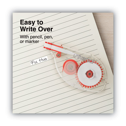 Image of UniversalÂ® Side-Application Correction Tape, Non-Refillable, Transparent Gray/Red Applicator, 0.2" x 393", 10/Pack
