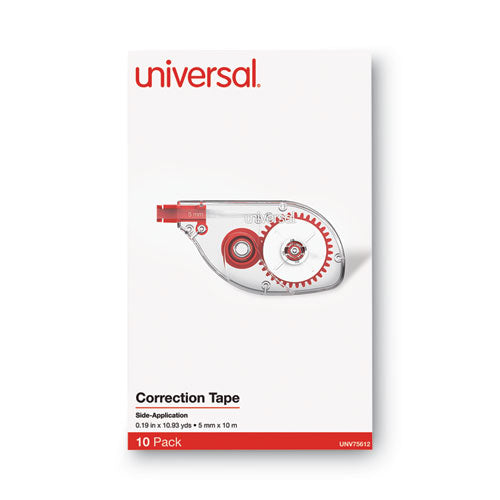 Image of UniversalÂ® Side-Application Correction Tape, Non-Refillable, Transparent Gray/Red Applicator, 0.2" x 393", 10/Pack