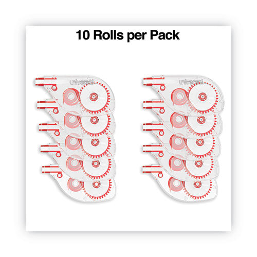 Image of UniversalÂ® Side-Application Correction Tape, Non-Refillable, Transparent Gray/Red Applicator, 0.2" x 393", 10/Pack