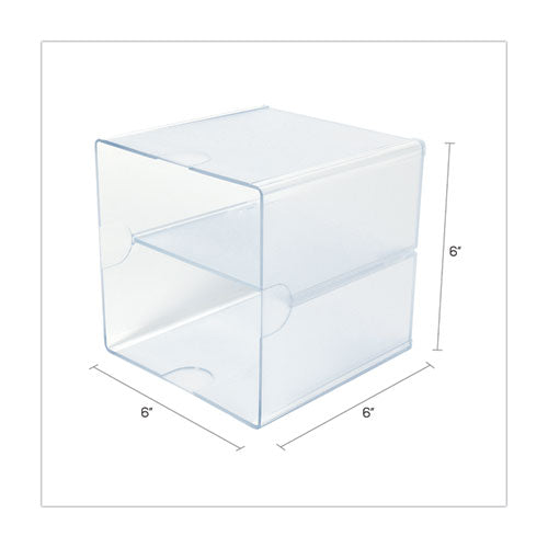 Image of deflecto® 350701 Stackable Cube Organizer, Divided, 2 Compartments, Plastic, 6 x 6 x 6, Clear
