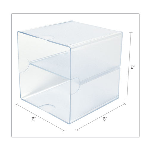 Image of deflecto® 350701 Stackable Cube Organizer, Divided, 2 Compartments, Plastic, 6 x 6 x 6, Clear