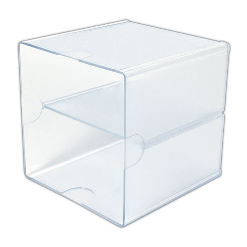 Image of deflecto® 350701 Stackable Cube Organizer, Divided, 2 Compartments, Plastic, 6 x 6 x 6, Clear