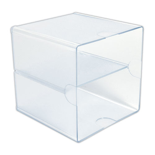 Image of deflecto® 350701 Stackable Cube Organizer, Divided, 2 Compartments, Plastic, 6 x 6 x 6, Clear